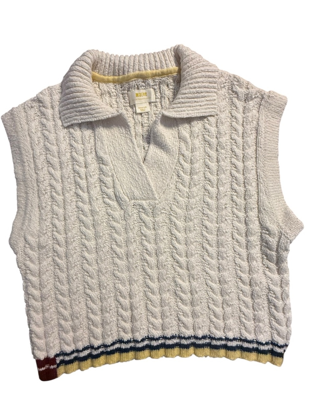 Maeve Anthropologie Cable Knit Sweater Vest Collared Cream Medium